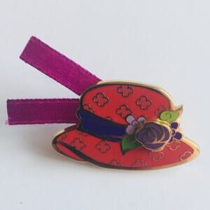 Chic Red Hat Brooch with Purple and Gold Details